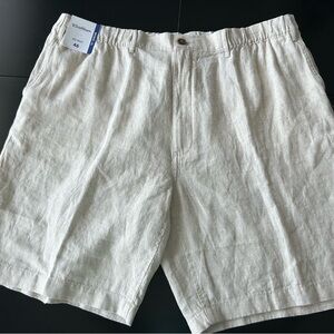 Caribbean Linen Shorts Men’s 46 Belt Loops With Elastic Waist 10” Inseam Beige